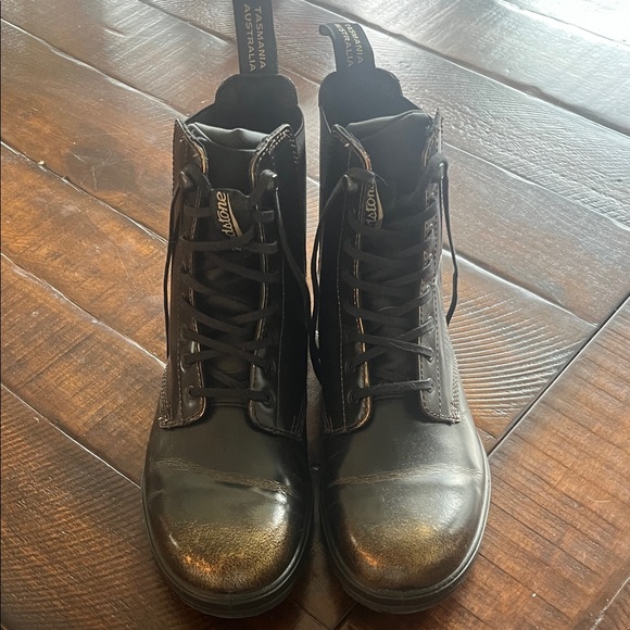 Black Leather Lace-Up Boots - Picture 1 of 6